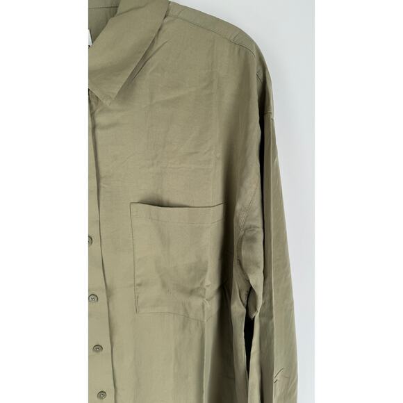 Frank And Oak The Fluid Long Sleeve Blouse Weeping Willow Green Womens XL New - Picture 7 of 11